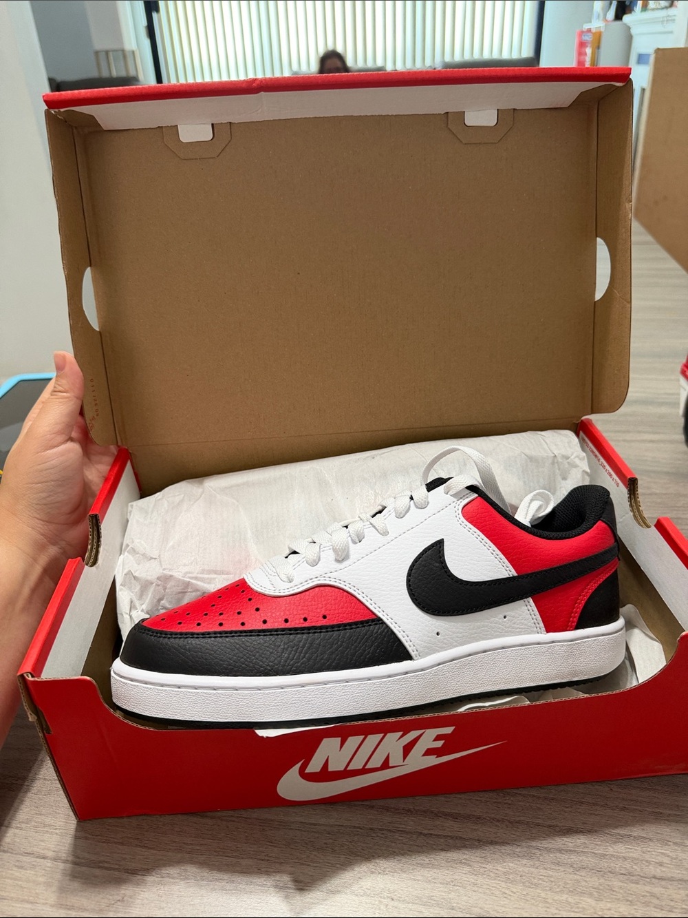 Nike Men's Low-Top Sneakers in White, Red & Black